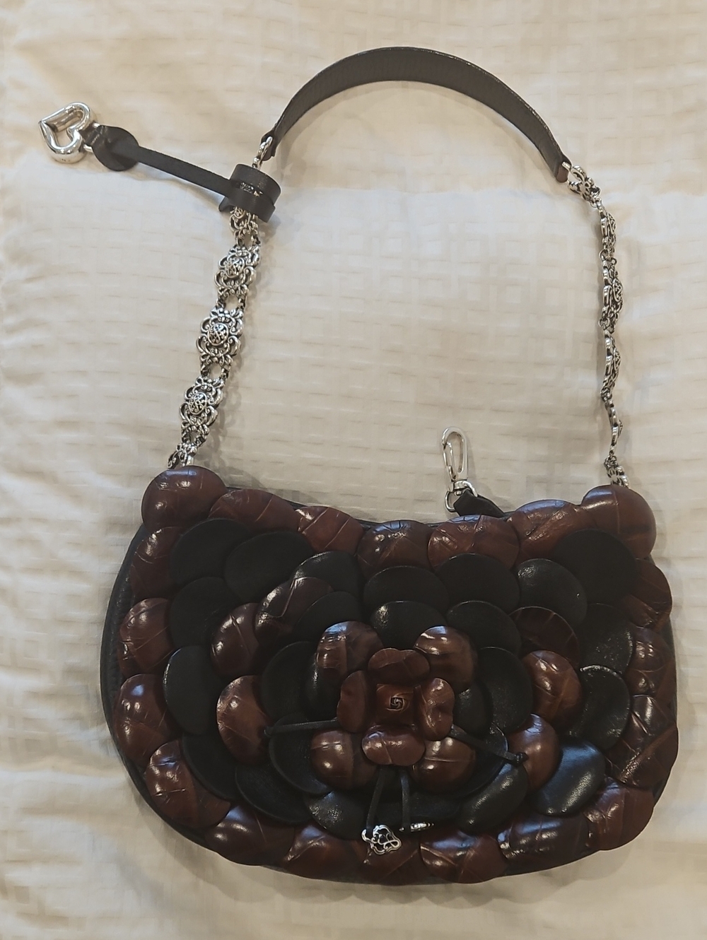 Brighton Brown and Black Floral Appliqué Shoulder Bag
